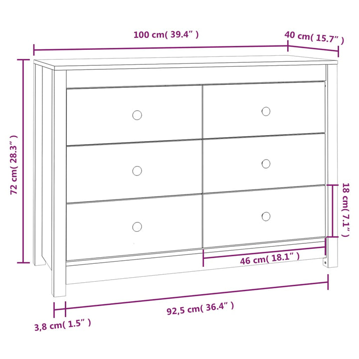 Dressoir 100x40x72 cm massief grenenhout wit