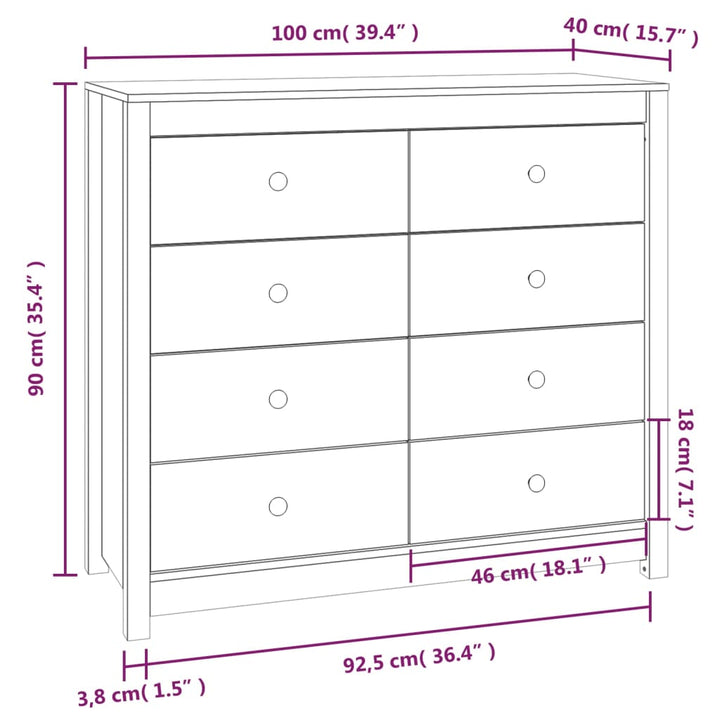 Dressoir 100x40x90 cm massief groenhout wit