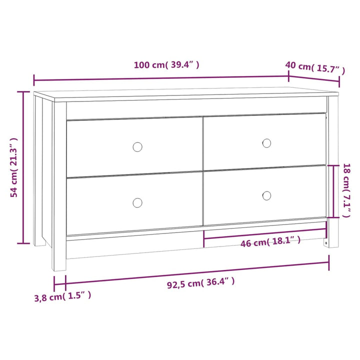 Dressoir 100x40x54 cm massief grenenhout wit