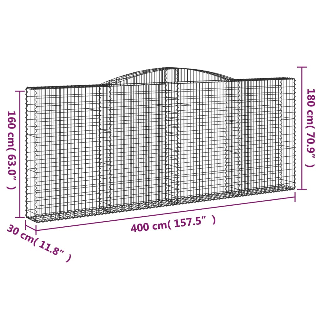 Schanskorven 7 st gewelfd 400x30x160/180 cm ijzer