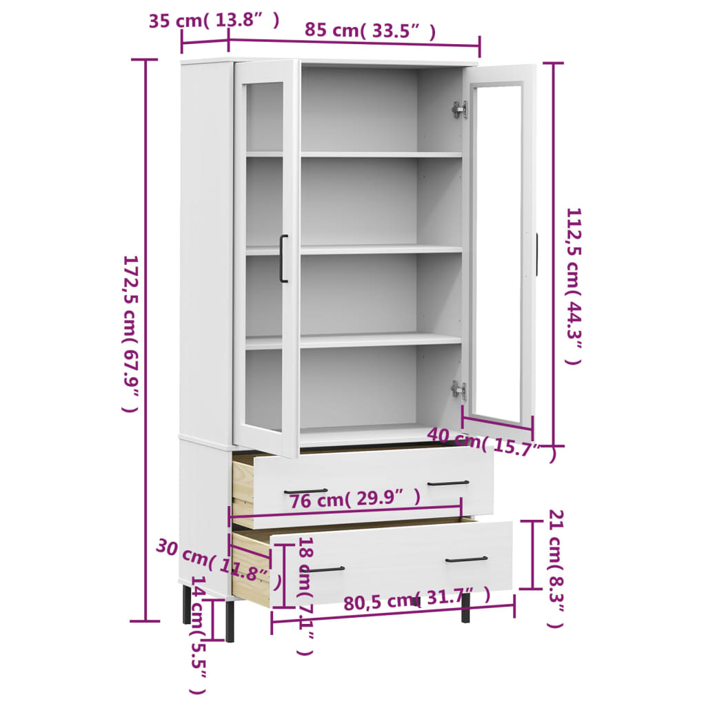 Boekenkast met metalen poten OSLO 85x35x172,5 cm hout wit