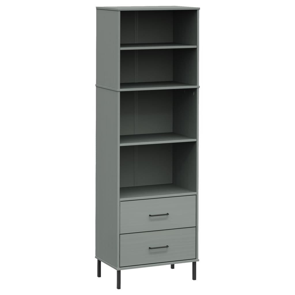 Boekenkast met 2 lades OSLO 60x35x180 cm massief hout grijs