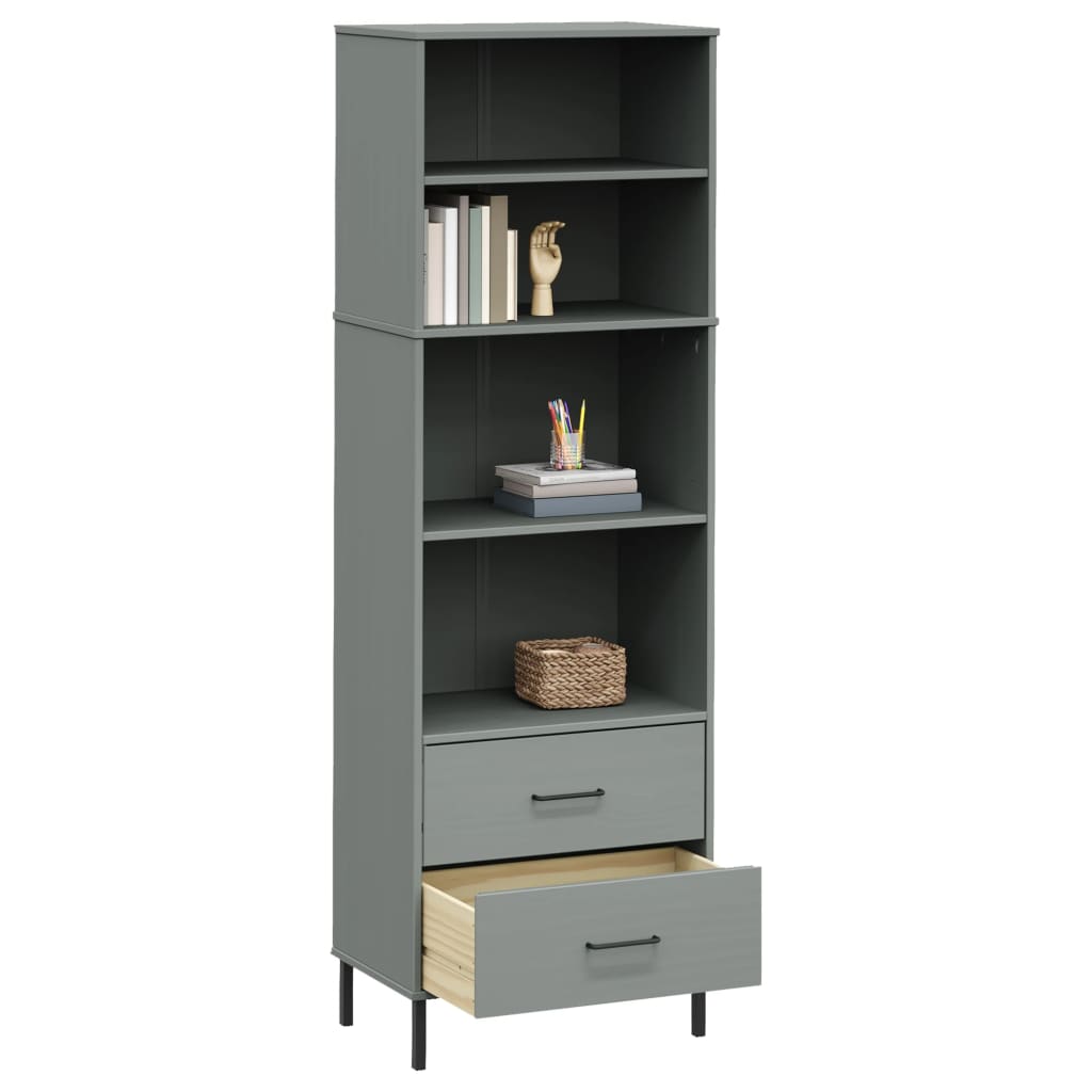 Boekenkast met 2 lades OSLO 60x35x180 cm massief hout grijs