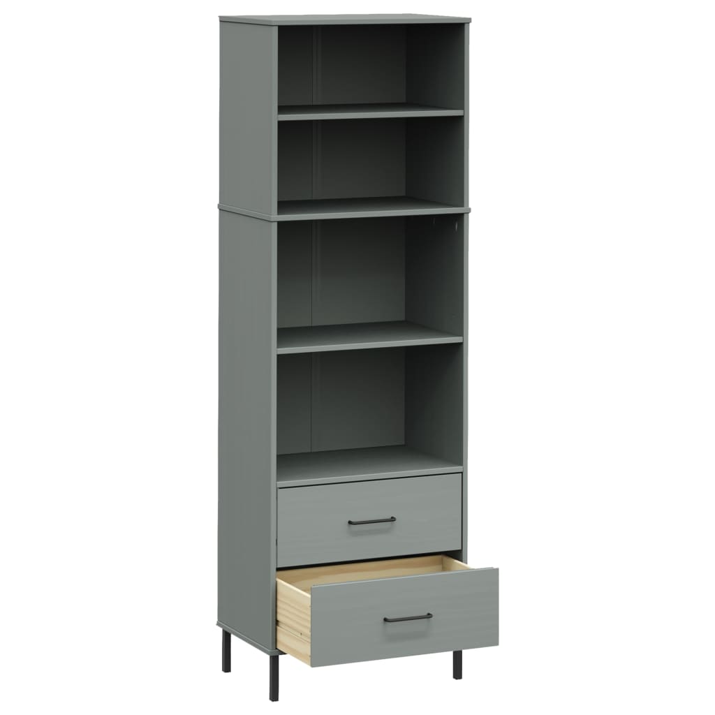 Boekenkast met 2 lades OSLO 60x35x180 cm massief hout grijs