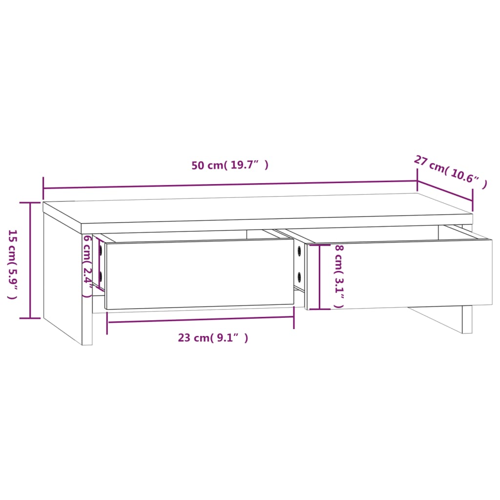 Monitorstandaard 50x27x15 cm massief grenenhout