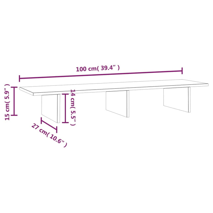 Monitorstandaard 100x27x15 cm massief grenenhout