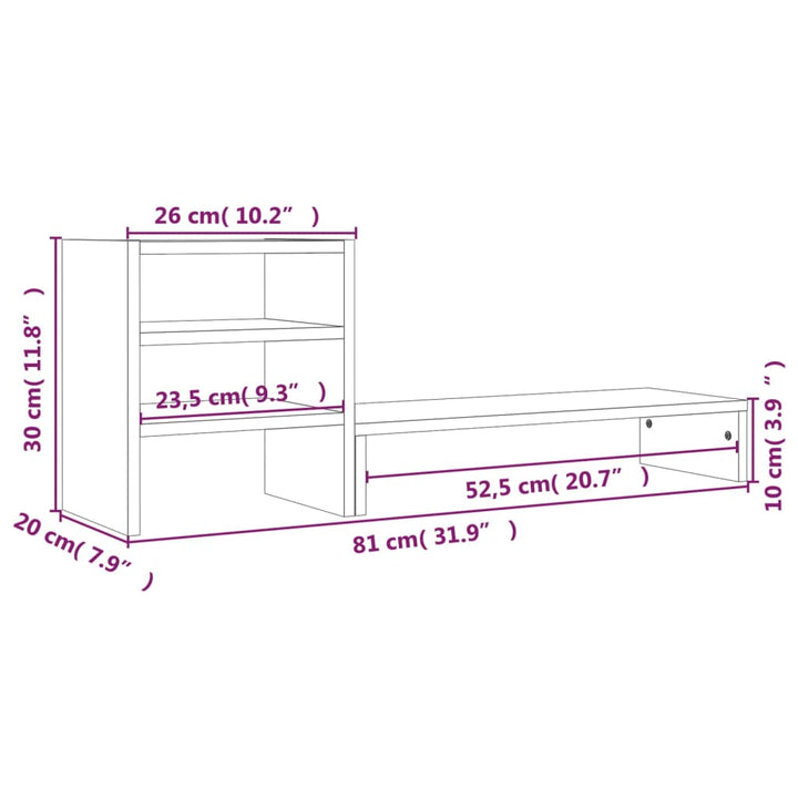 Monitorstandaard 81x20x30 cm massief grenenhout