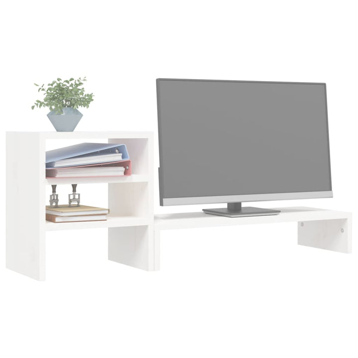 Monitorstandaard 81x20x30 cm massief grenenhout wit