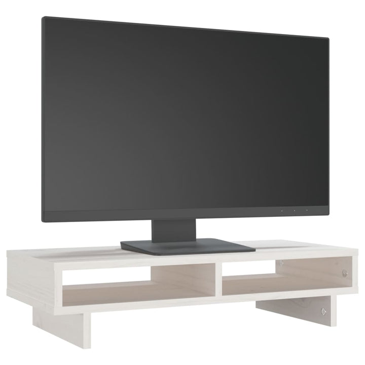 Monitorstandaard 60x27x14 cm massief grenenhout wit