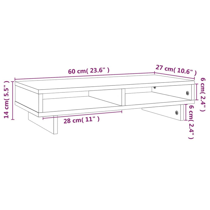 Monitorstandaard 60x27x14 cm massief grenenhout wit