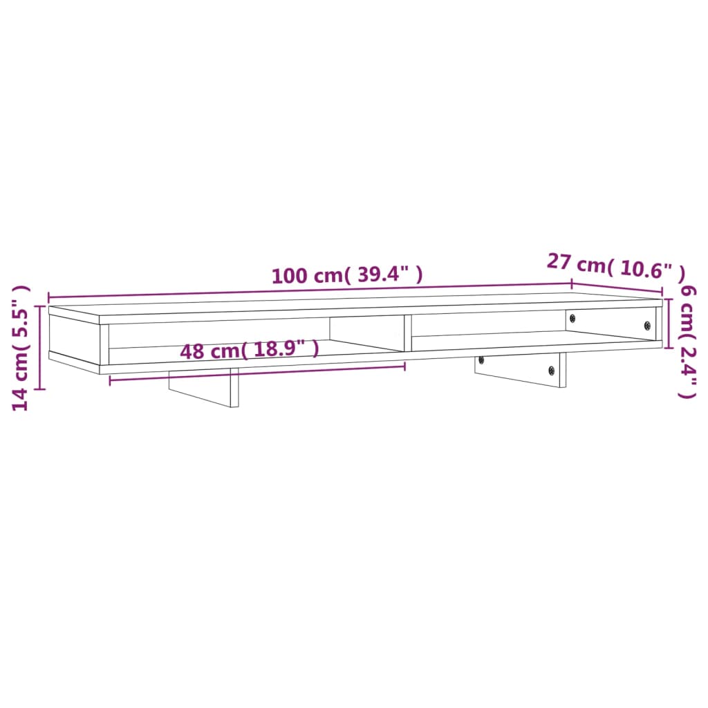 Monitorstandaard 100x27x14 cm massief grenenhout wit