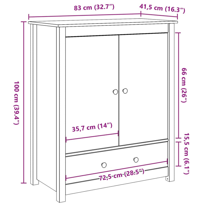 Hoge kast 83x41,5x100 cm massief grenenhout wit