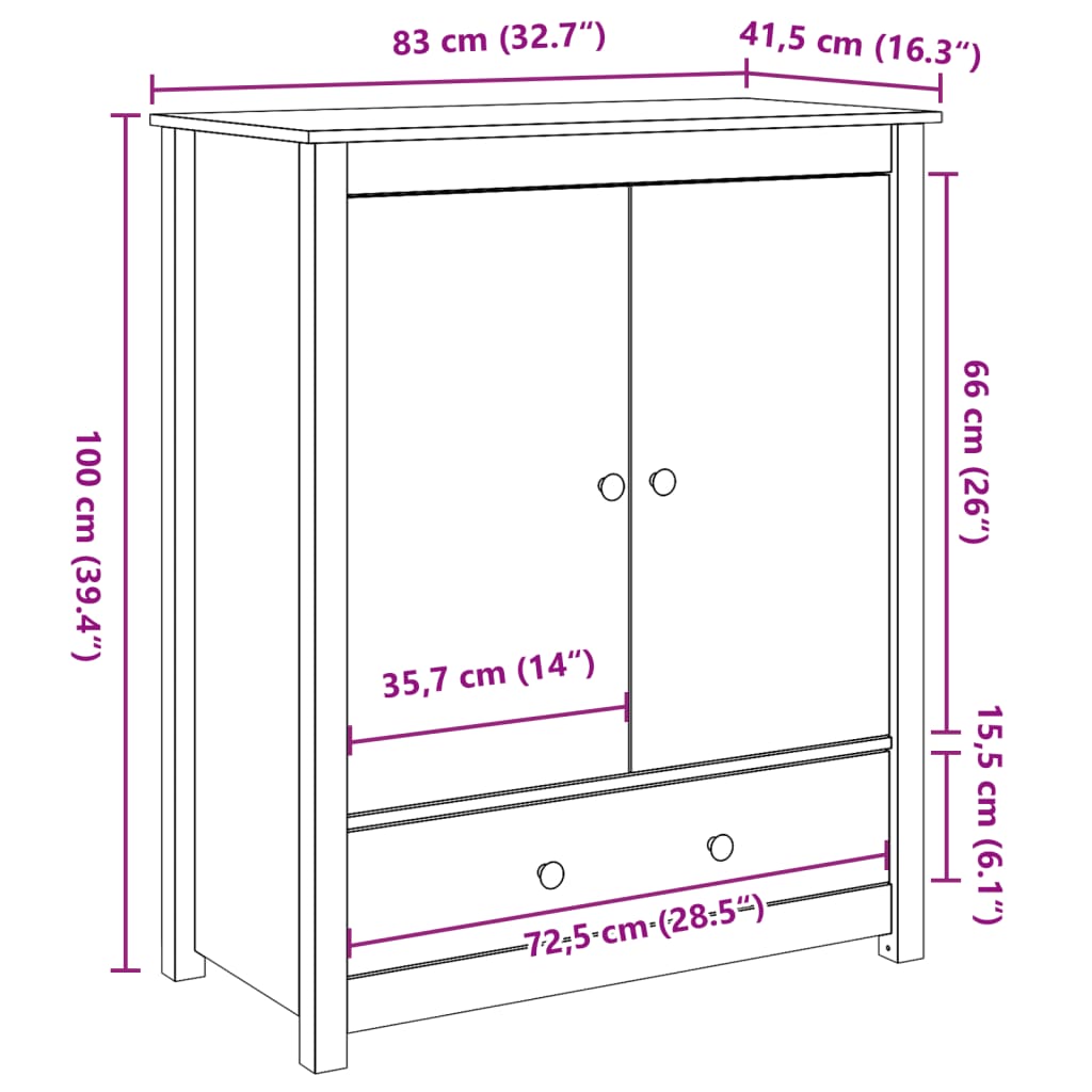 Hoge kast 83x41,5x100 cm massief grenenhout grijs