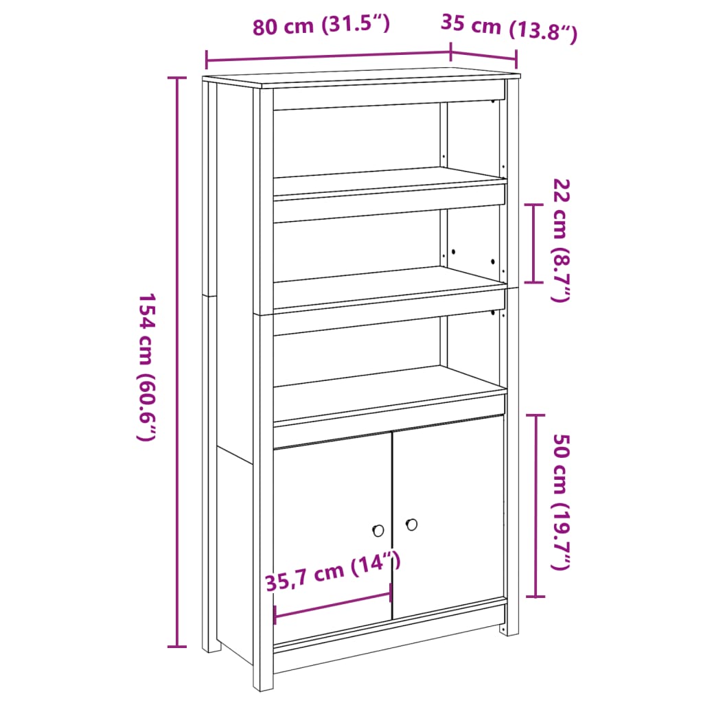 Hoge kast 80x35x154 cm massief grenenhout wit