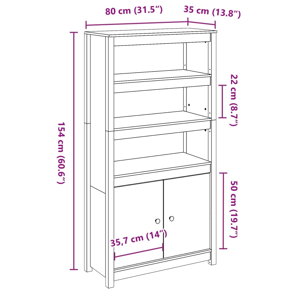 Hoge kast 80x35x154 cm massief grenenhout honingbruin