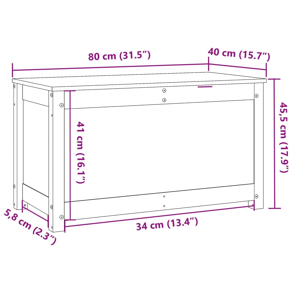 Opbergbox 80x40x45,5 cm massief grenenhout