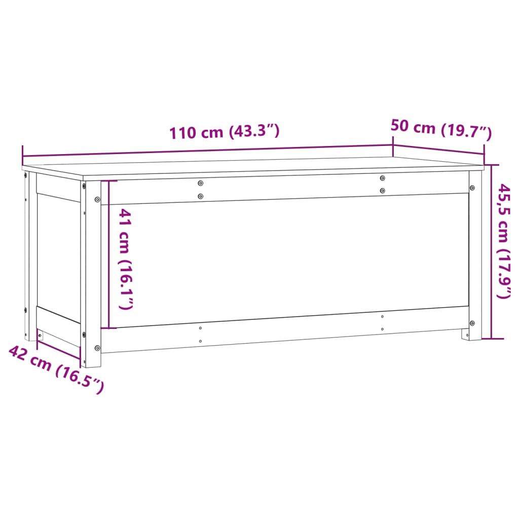 Opbergbox 110x50x45,5 cm massief grenenhout