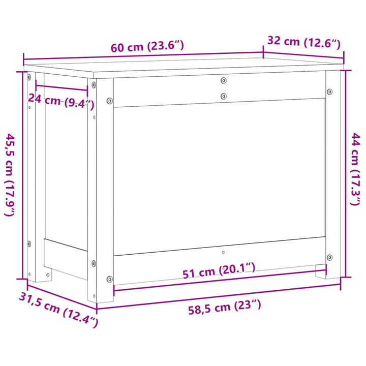 Opbergbox 60x32x45,5 cm massief grenenhout