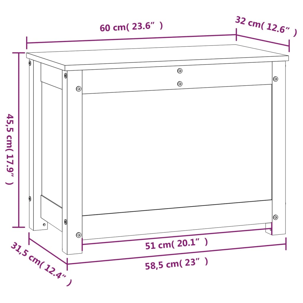 Opbergbox 60x32x45,5 cm massief grenenhout