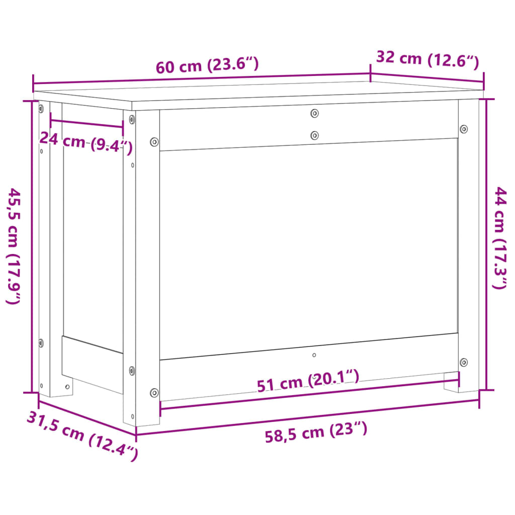 Opbergbox grijs 60x32x45,5 cm massief grenenhout