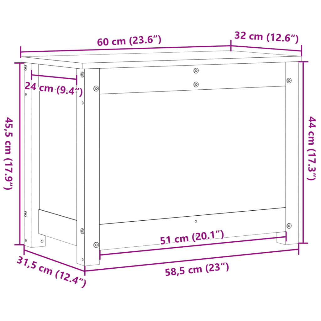 Opbergbox zwart 60x32x45,5 cm massief grenenhout