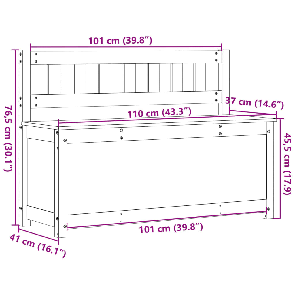 Bankje 110x41x76,5 cm massief grenenhout zwart