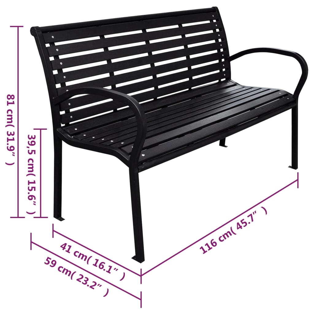 Tuinbank 116 cm staal en HKC zwart