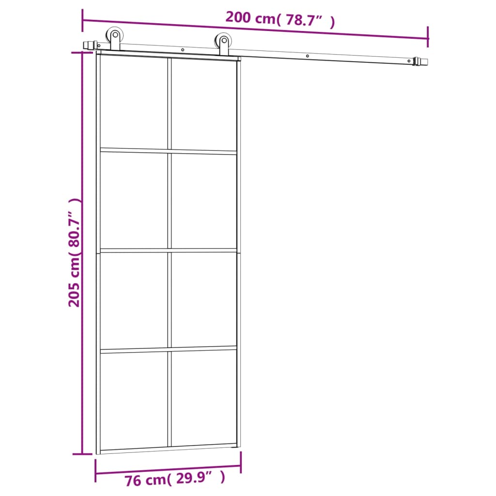 Schuifdeur met beslag 76x205 cm ESG-glas en aluminium