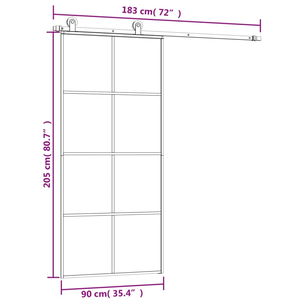 Schuifdeur met beslag 90x205 cm ESG-glas en aluminium