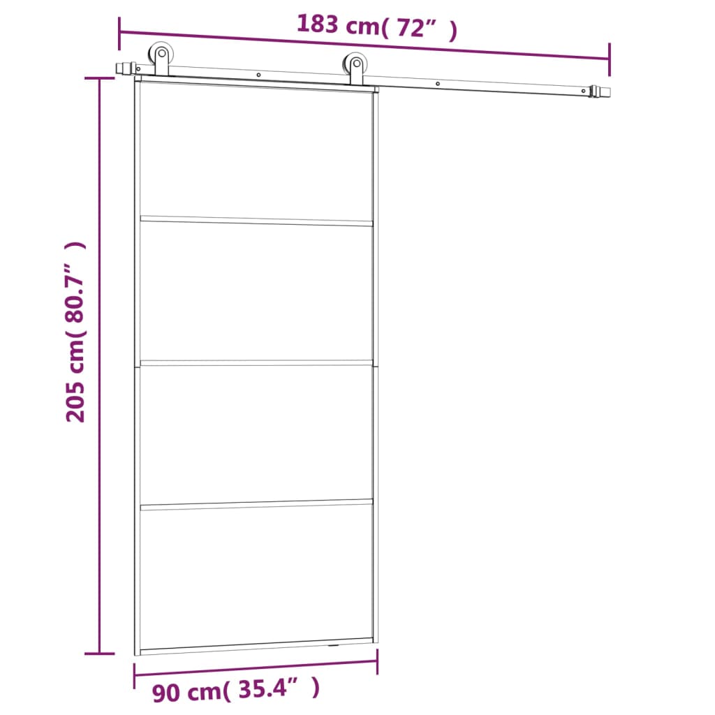 Schuifdeur met beslag 90x205 cm ESG-glas en aluminium