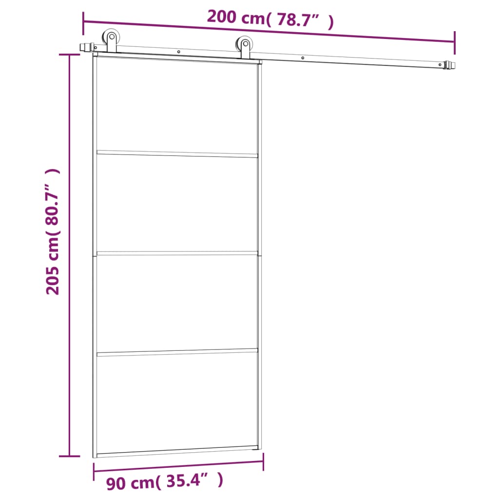 Schuifdeur met beslag 90x205 cm ESG-glas en aluminium