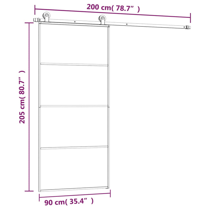 Schuifdeur met beslag 90x205 cm ESG-glas en aluminium