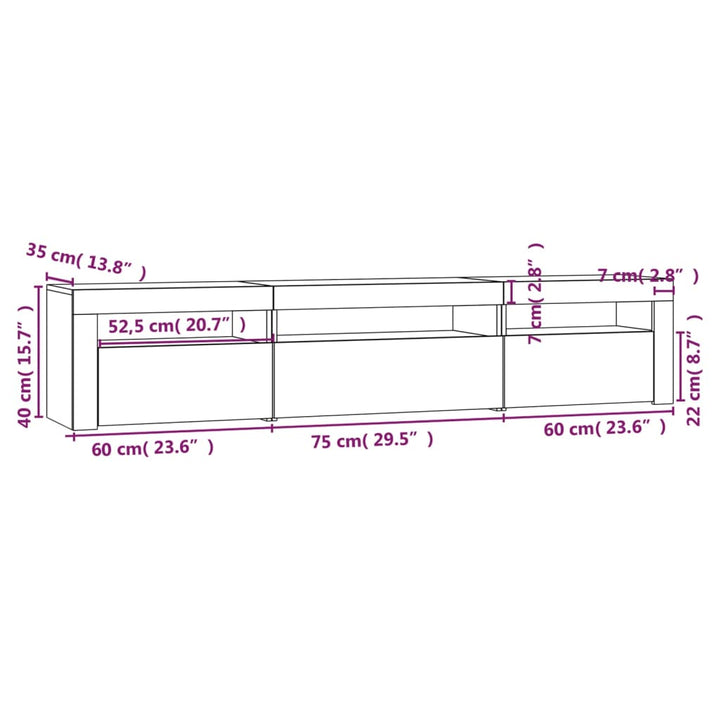 Tv-meubel met LED-verlichting 195x35x40 cm gerookt eikenkleurig