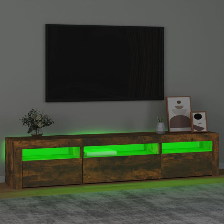 Tv-meubel met LED-verlichting 195x35x40 cm gerookt eikenkleurig