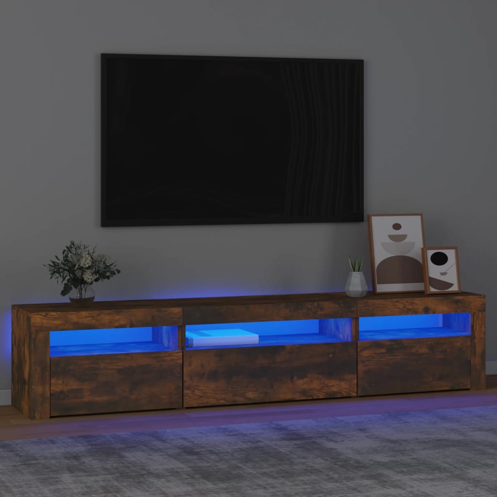 Tv-meubel met LED-verlichting 195x35x40 cm gerookt eikenkleurig