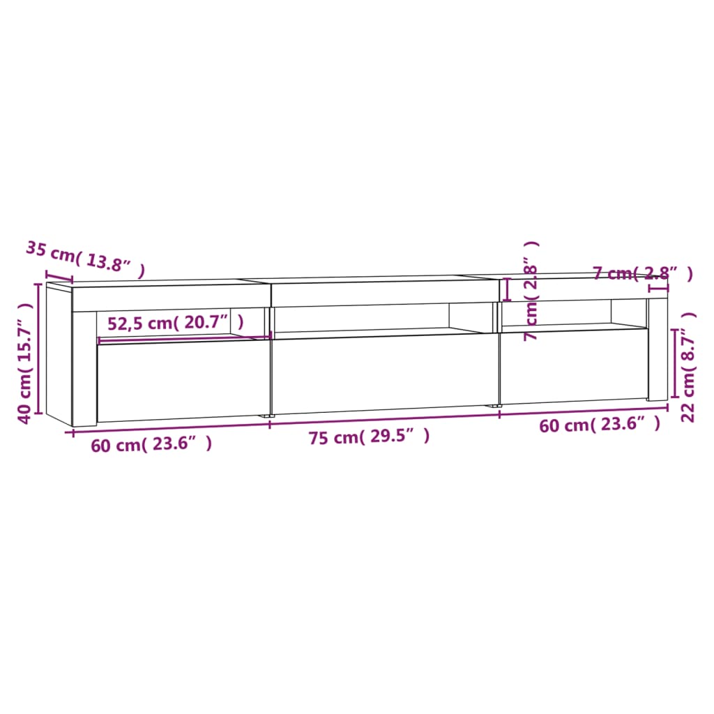 Tv-meubel met LED-verlichting 195x35x40 cm bruin eikenkleur