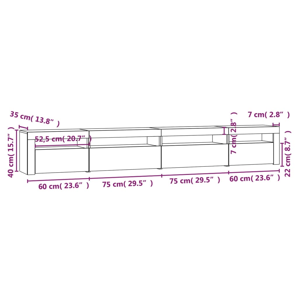 Tv-meubel met LED-verlichting 270x35x40 cm hoogglans wit