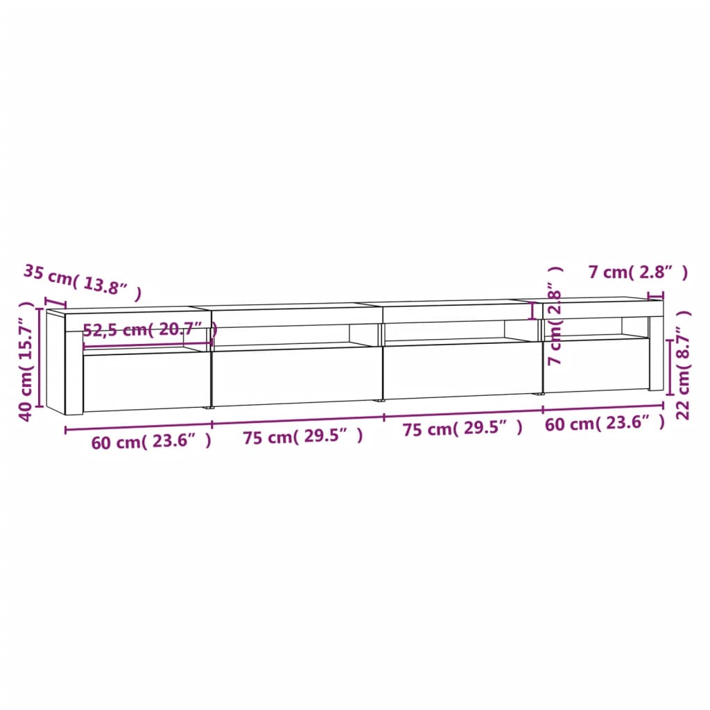 Tv-meubel met LED-verlichting 270x35x40 cm gerookt eikenkleurig