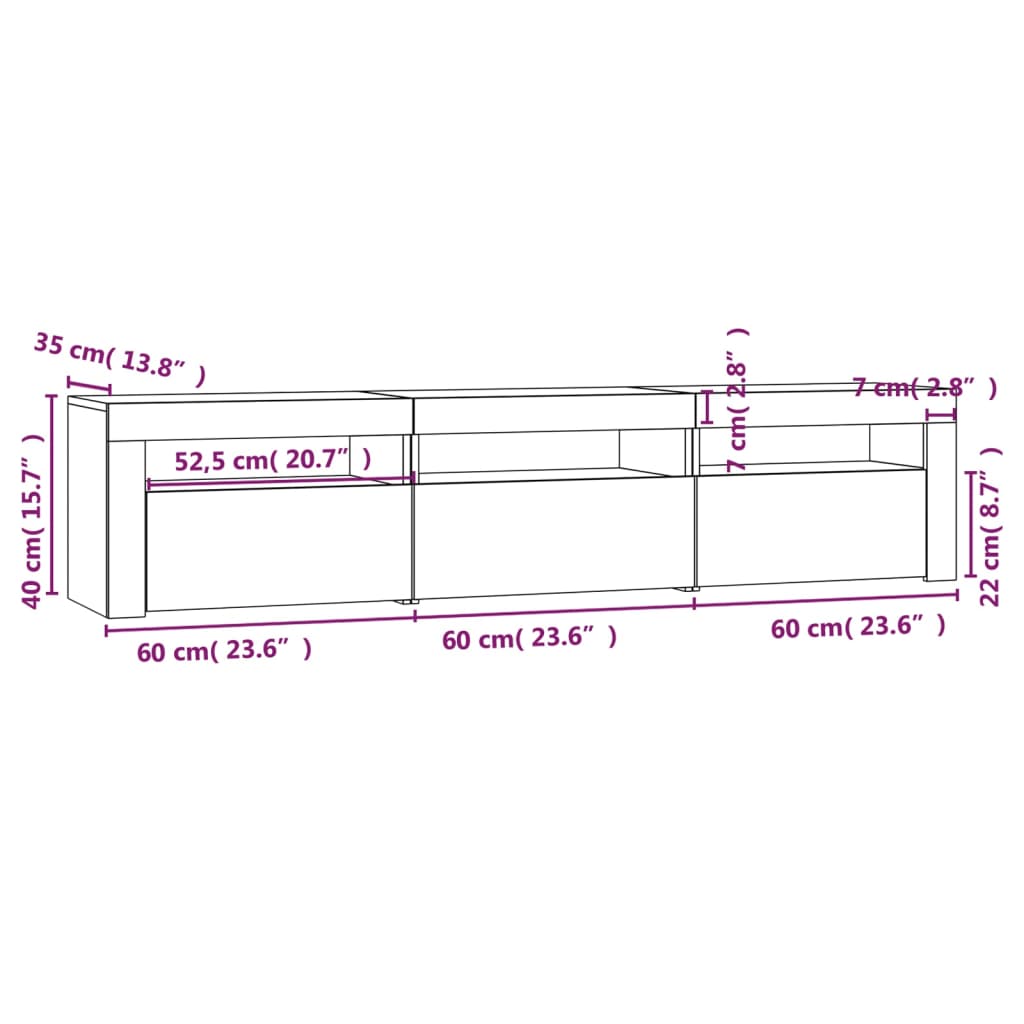 Tv-meubel met LED-verlichting 180x35x40 cm wit