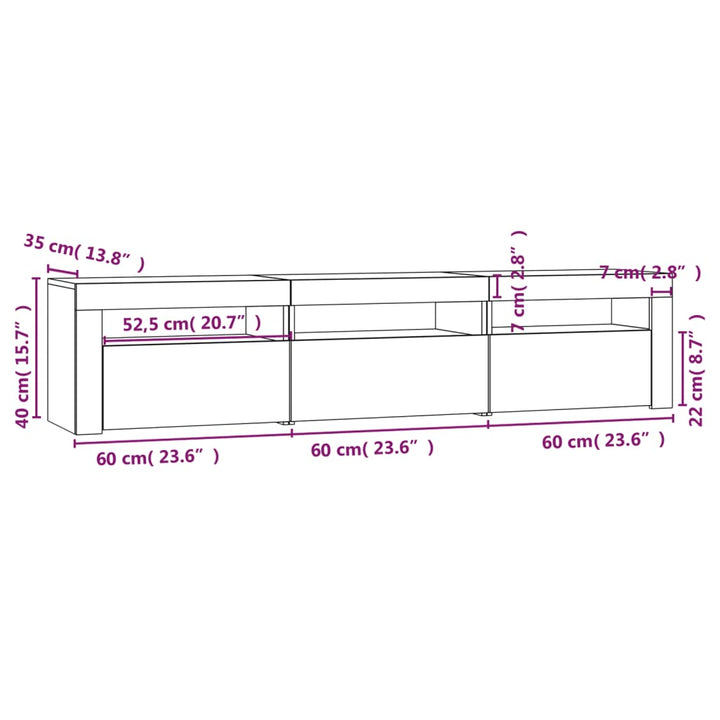 Tv-meubel met LED-verlichting 180x35x40 cm hoogglans wit