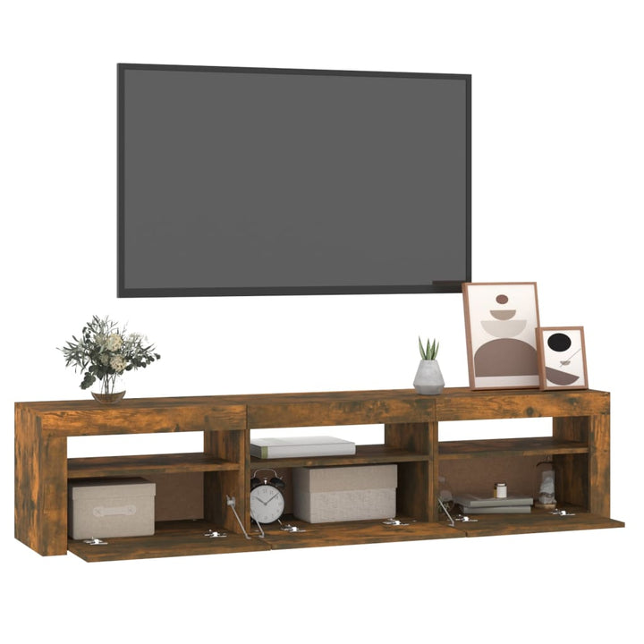 Tv-meubel met LED-verlichting 180x35x40 cm gerookt eikenkleurig