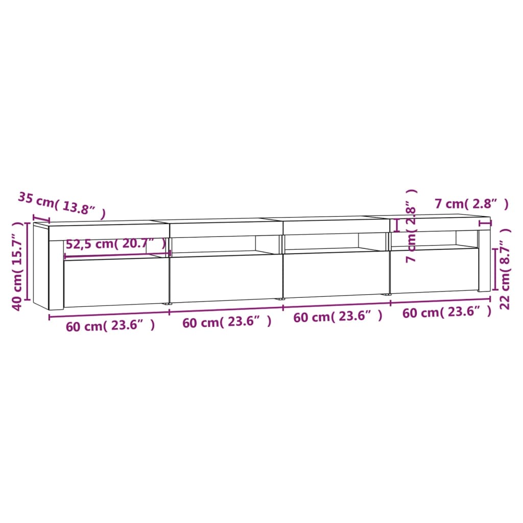 Tv-meubel met LED-verlichting 240x35x40 cm gerookt eikenkleurig