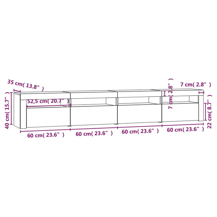 Tv-meubel met LED-verlichting 240x35x40 cm grijs sonoma eiken