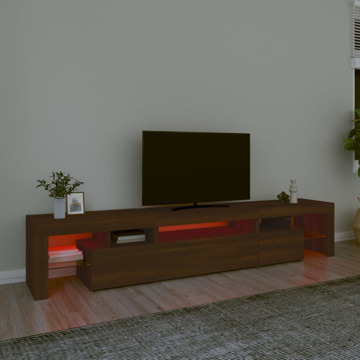 Tv-meubel met LED-verlichting 215x36,5x40 cm bruin eikenkleur