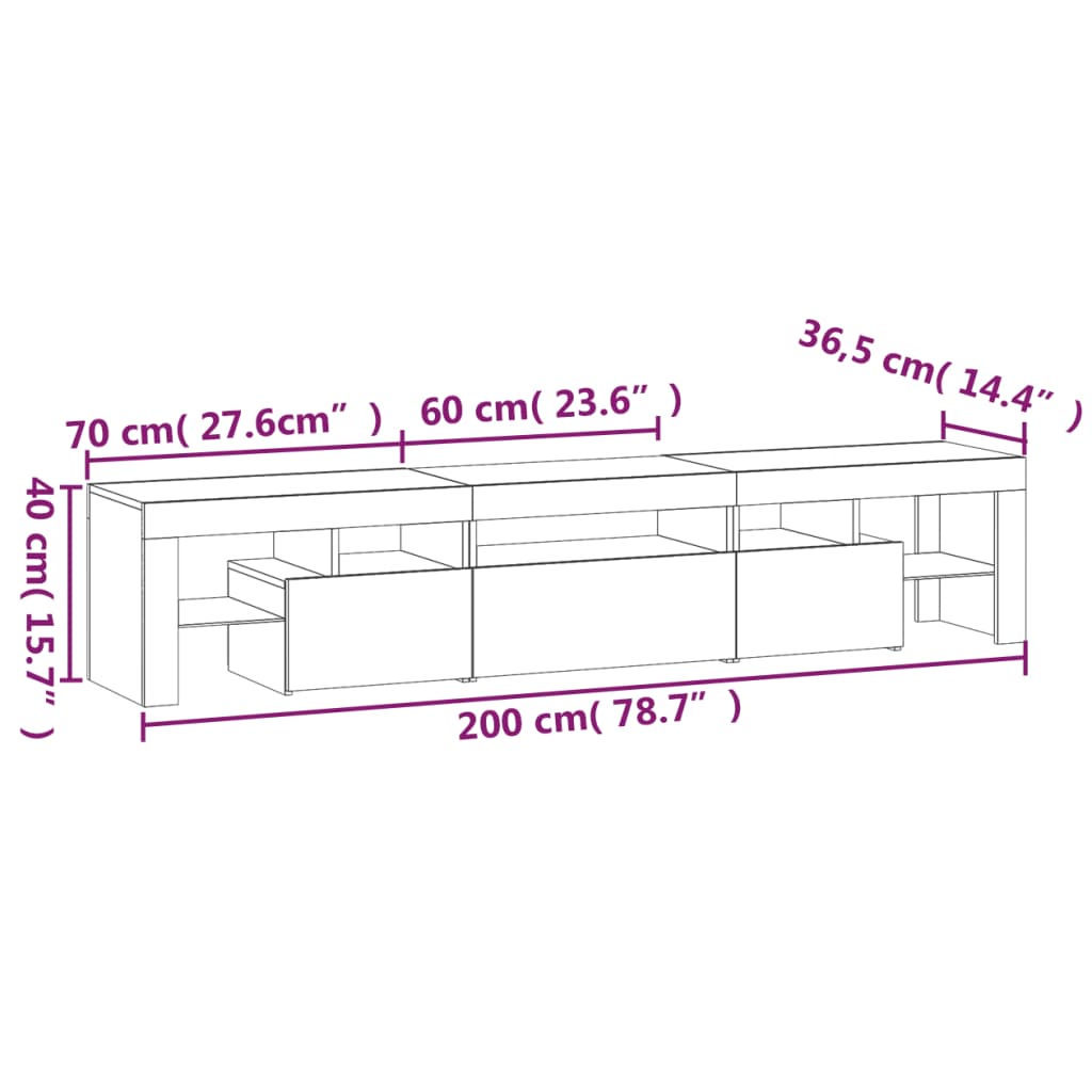 Tv-meubel met LED-verlichting 200x36,5x40 cm wit