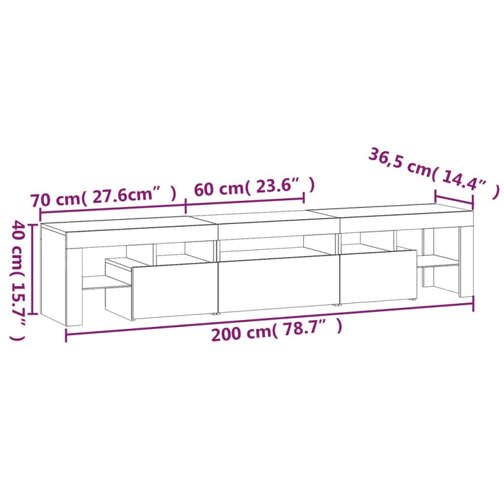 Tv-meubel met LED-verlichting 200x36,5x40cm sonoma eikenkleurig