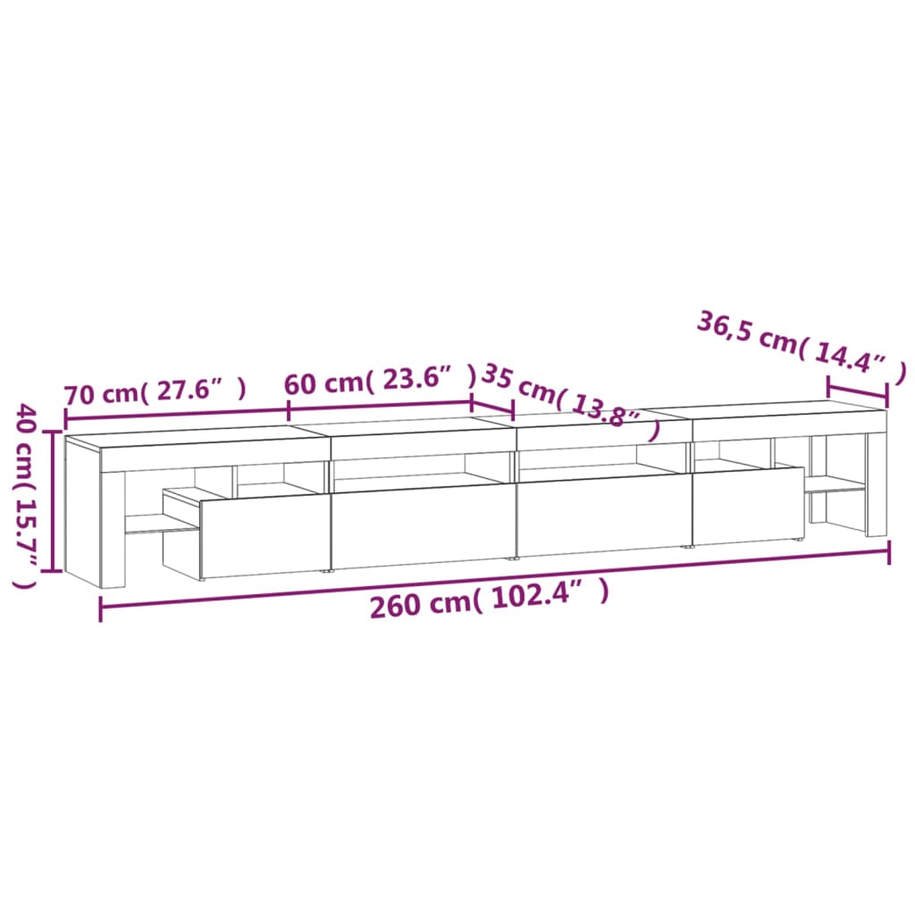 Tv-meubel LED-verlichting 260x36,5x40 cm gerookt eikenkleurig