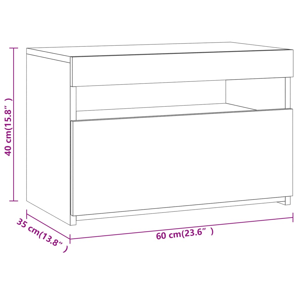 Nachtkastje 2 st met LED-verlichting 60x35x40 cm grijs sonoma