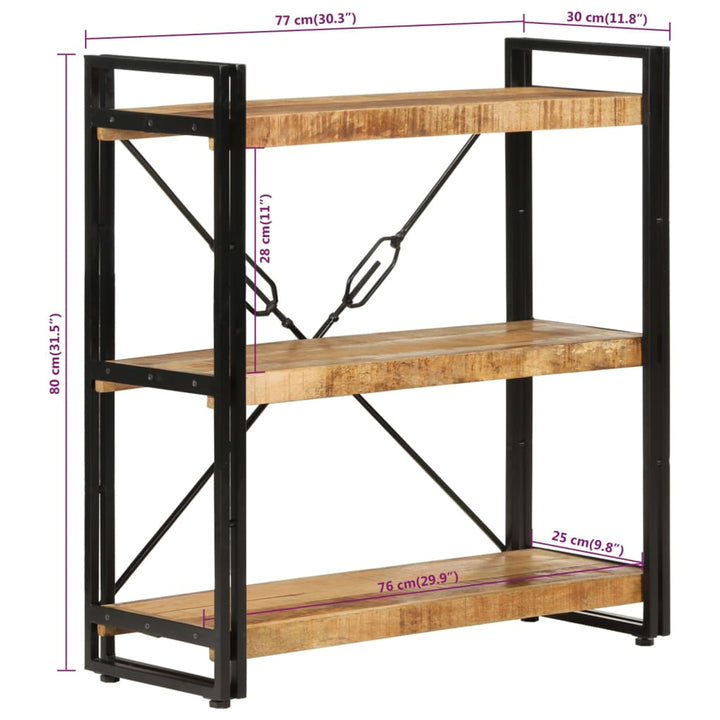 Boekenkast 3-laags 77x30x80 cm massief mangohout en ijzer