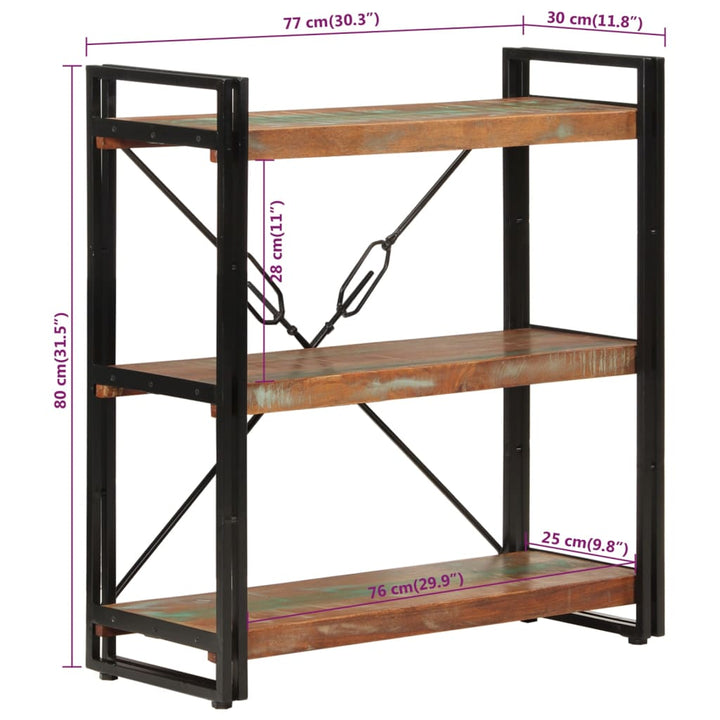 Boekenkast 3-laags 77x30x80 cm massief recycled hout en ijzer